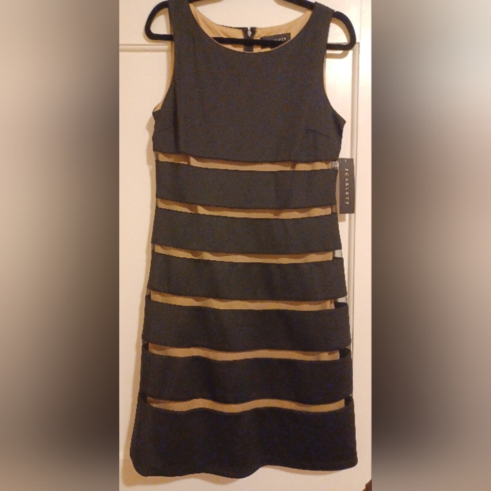SOLD! Scarlett Strapless Dress with Black and Tan Stripes